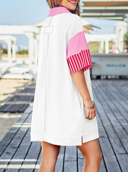 Women's Striped Colorblock Polo Collar Casual Dress