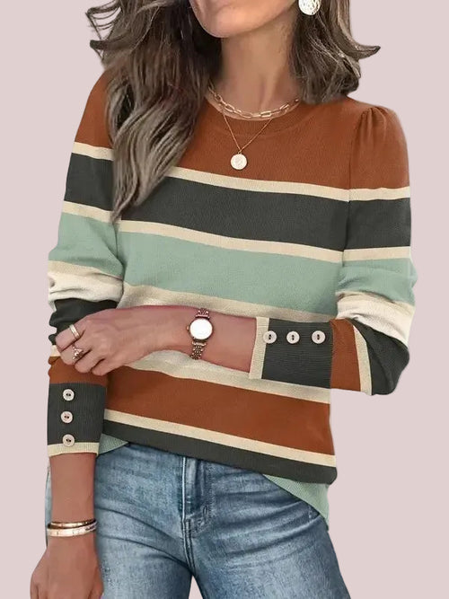 Women's Fall Button‑Cuff Knit Pullover Top