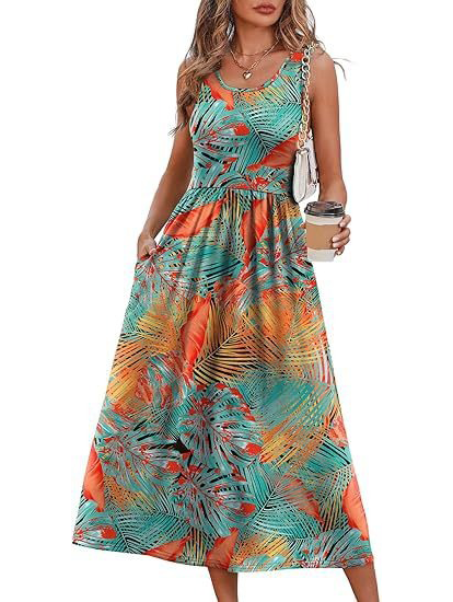 Women's Flowy Casual Midi Dress with Pockets