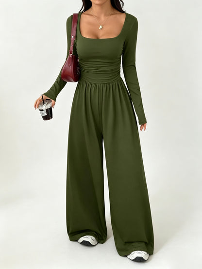 Women's Soft Stretchy Square Neck Wide Leg Jumpsuit