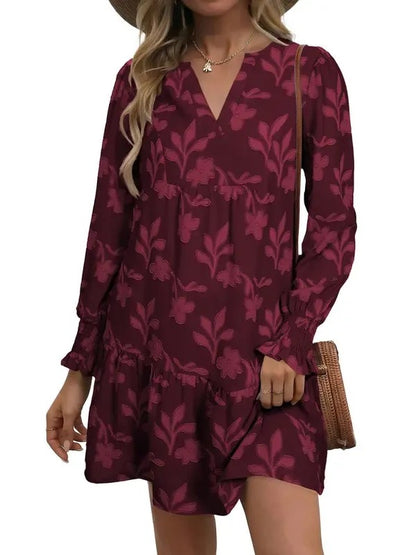 Women's Floral Casual Long sleeve Shift Mini Dress