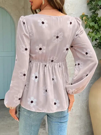 Women's Boho Floral Ruffle Square Neck Casual Shirt