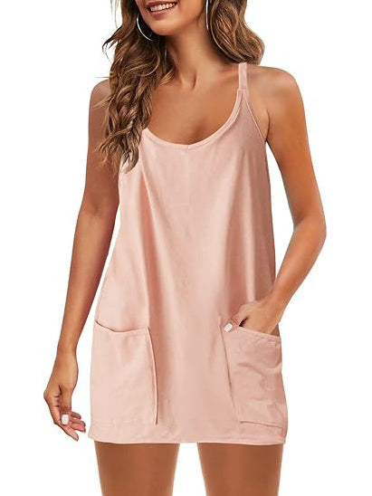 Women's Tennis Dress with Built-in Shorts and Pockets
