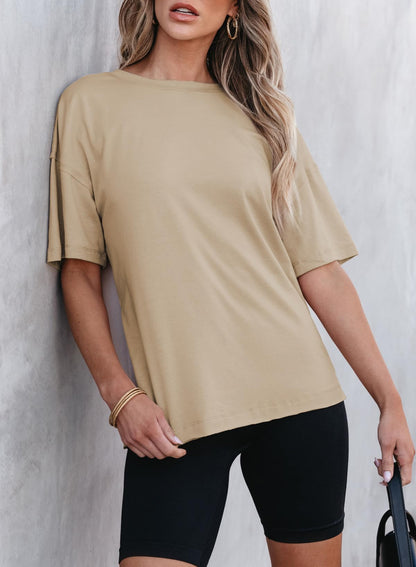 Women's Solid Color Round Neck Short Sleeve T-shirt