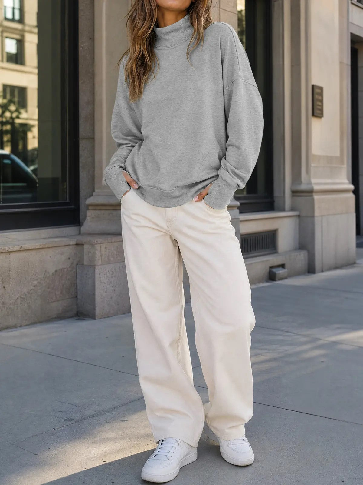 Women's Thumb‑Hole Mock Neck Sweatshirt