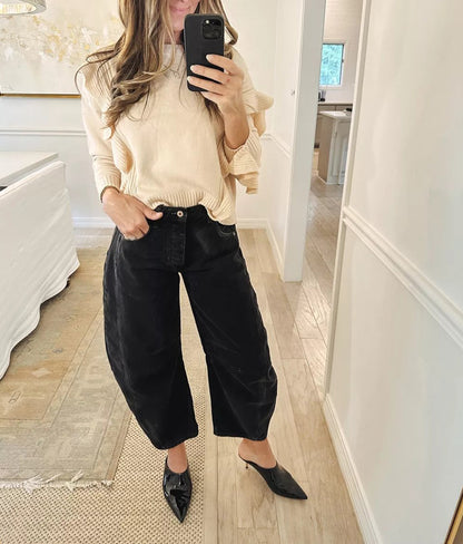 High Stretch Mid-Rise Barrel Jeans Fashion Wide Leg Shape