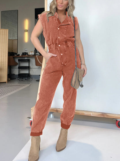 New Sleeveless Denim Waisted Lightweight Jumpsuit
