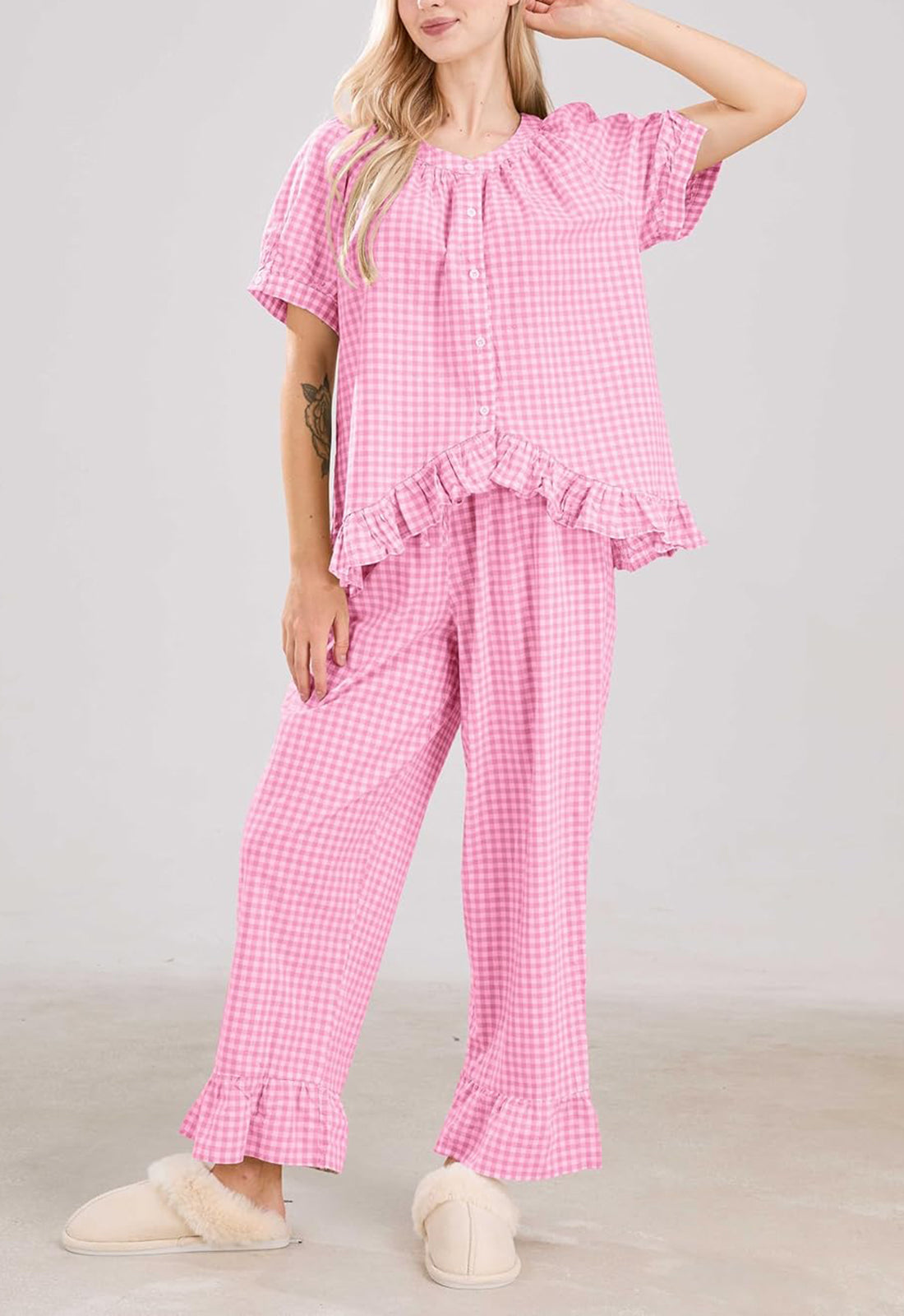 Women's  2 Piece Gingham Pajama Set