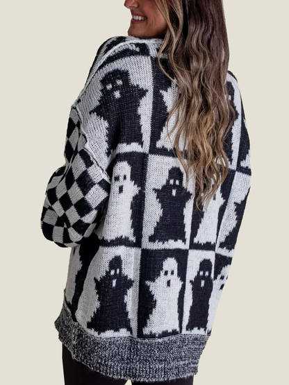 Women's Halloween Checkered Sweater - Spooky Season