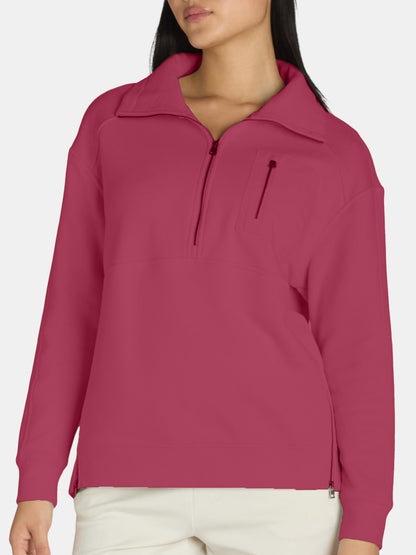 Women's Quarter Zip Side Slit Zipper Pullover
