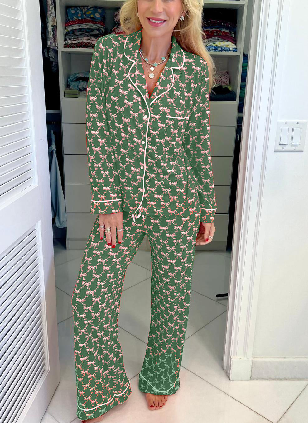 Women's Bow-knot Wide-leg Pajama Set