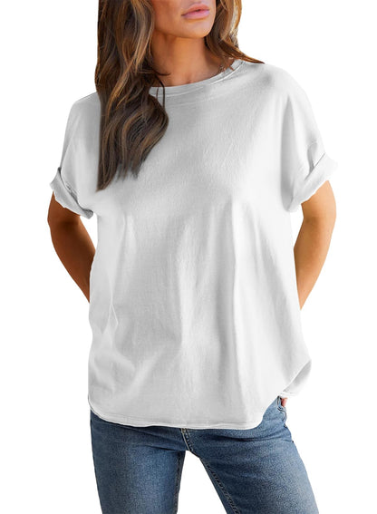 Women's Solid Color Round Neck Short Sleeve T-shirt