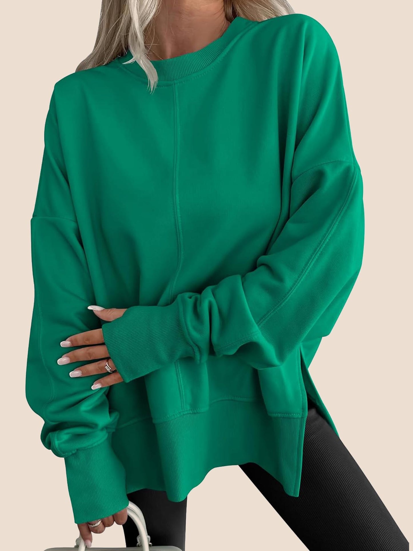 Women's Oversized Thumbhole Long Sleeve Side Slit Sweatshirt