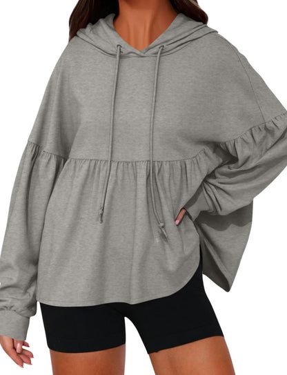 Women's Casual Pleated Tiered Ruffle Hoodies Sweatshirts