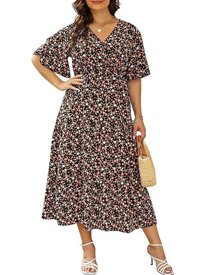 Boho Printed Empire Waist Plus Size Midi Dress