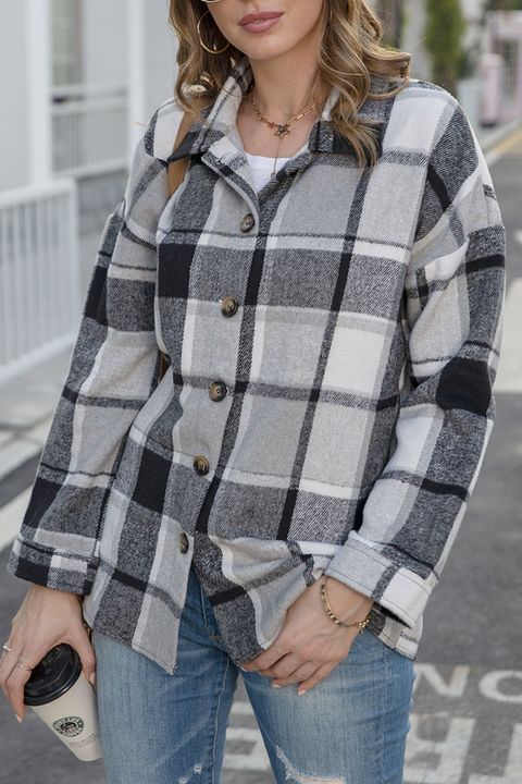 Plaid Print Button Through Shacket