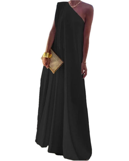 Women's Loose Asym Solid Split One-Shoulder Maxi Dress