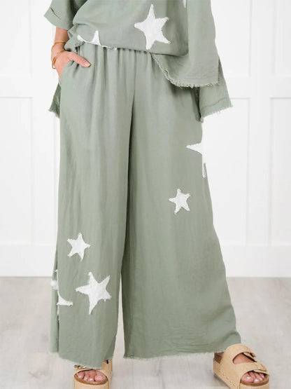 Women's Casual Star Patch Two Piece Set