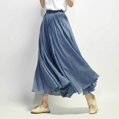 SOLID COLOR NATIONAL STYLE COTTON LINEN SKIRT