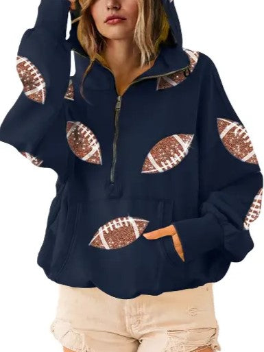 Sparkly Football Pocket Half Zip Pullover