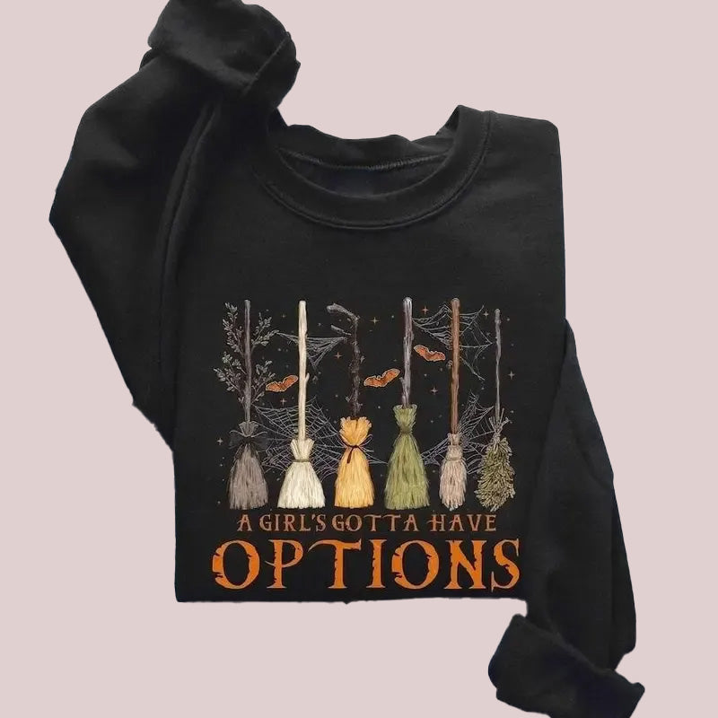 Women's Halloween Witch Broom Graphic Sweatshirt