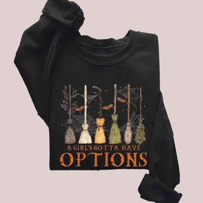 Women's Halloween Witch Broom Graphic Sweatshirt