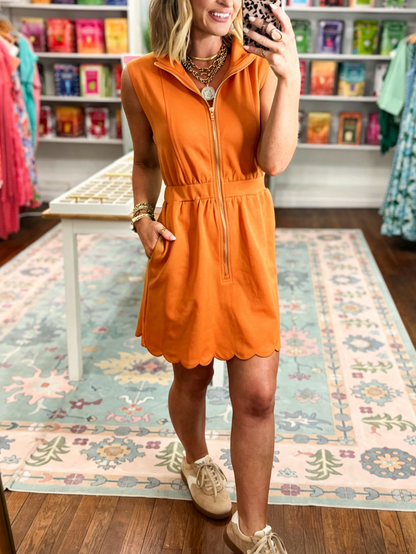 Women's Scallop Hem Zip-Front Sleeveless Dress