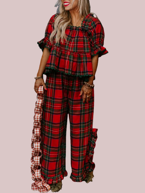 Valentine Ruffle Puff Sleeve Pajamas Set (Buy 2 Free Shipping)