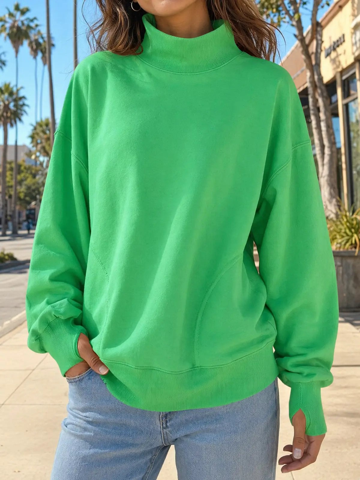 Women's Thumb‑Hole Mock Neck Sweatshirt