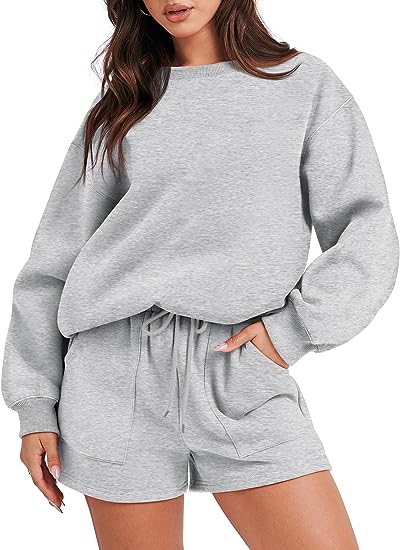 Women 2 Piece Sweatshirt & Shorts Lounge Set