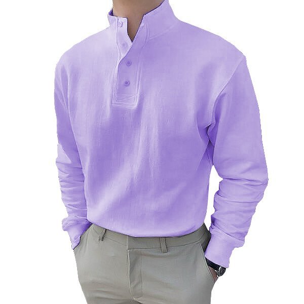 Gentleman's Simple Stand-up Collar Long Sleeved Polo Shirt