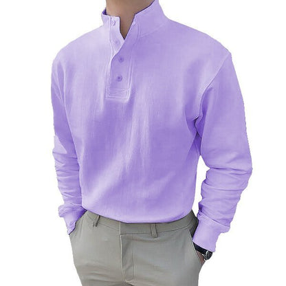 Gentleman's Simple Stand-up Collar Long Sleeved Polo Shirt