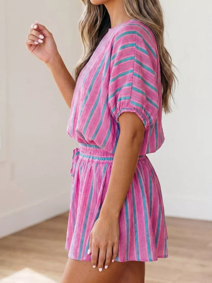 Women's Vertical Striped 2 Piece Short Set