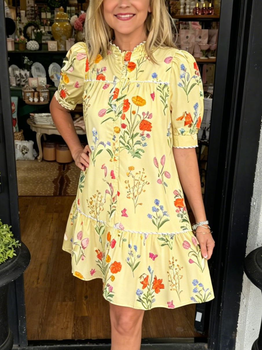 Women's Puff Sleeve Botanical Print Dress