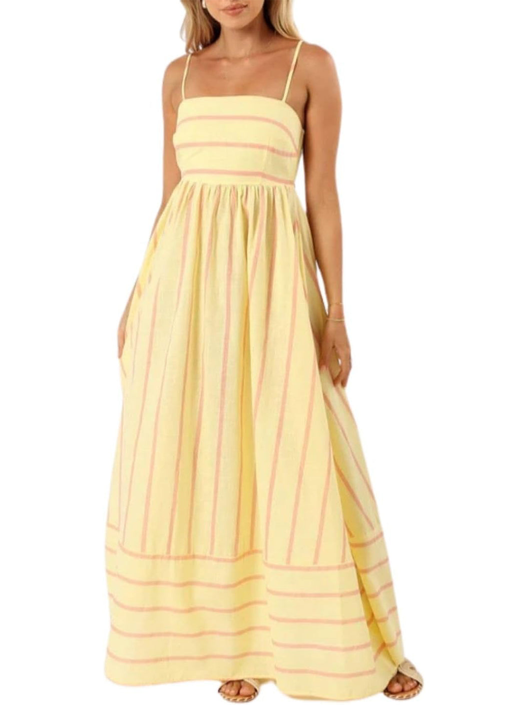 Women's Summer Striped Back Cutout Cami Maxi Dress