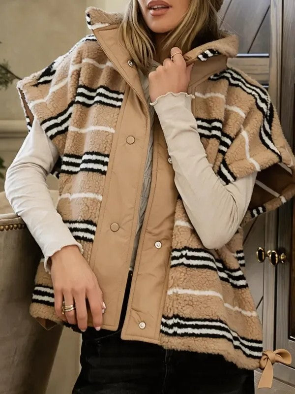 Women's Oversized Striped Sherpa Fleece Vest