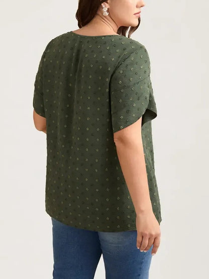 Women's Dot Textured Petal Short Sleeve Blouse