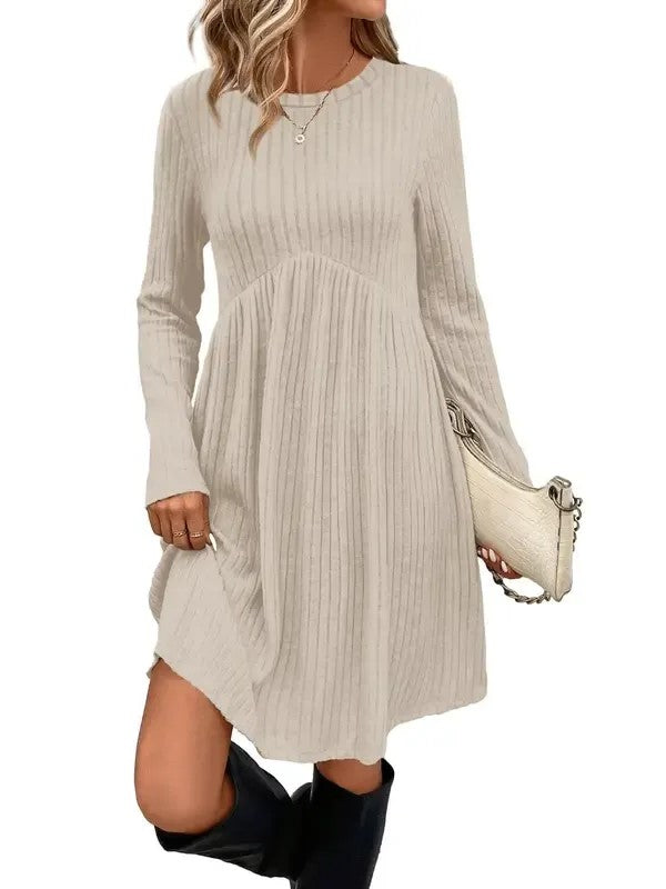 Women's Ribbed Long Sleeve Babydoll Dress