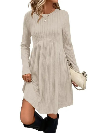 Women's Ribbed Long Sleeve Babydoll Dress