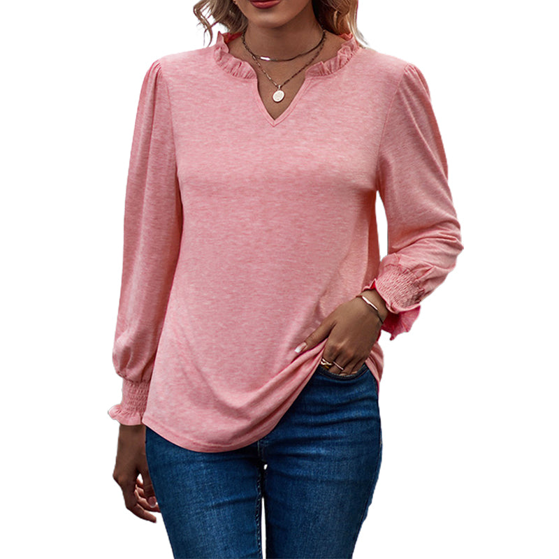 Bubble Sleeve V-neck Loose Casual Tops