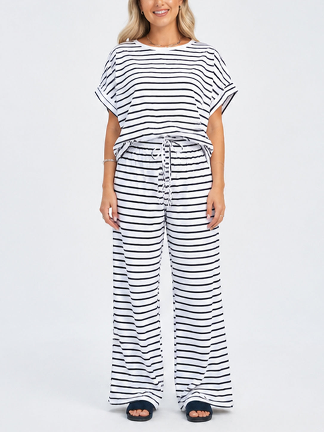 Women's Casual Striped Two Piece Co Ord Set