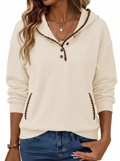 Women's Scalloped‑Trim Button Hoodie