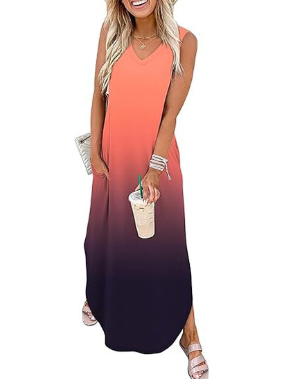 Women's Sleeveless V-Neck Summer Beach Sundress