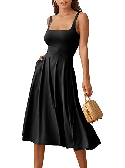 Casual Square Neck Sleeveless   Beach Midi Dress
