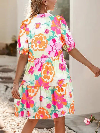 Women's Summer Boho Floral Puff Sleeve Dress