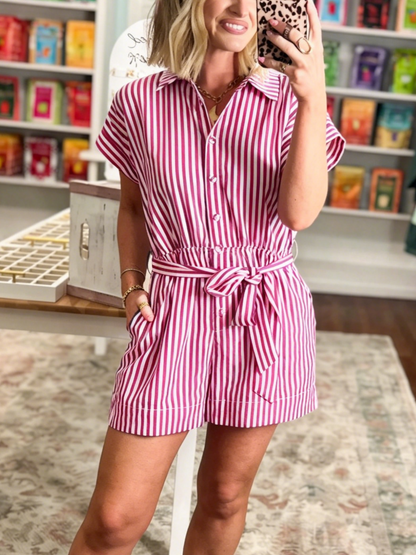 Women's Summer Striped One-Piece Shorts Set