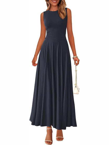Women's Sleeveless Ruched High Waist Maxi Dress