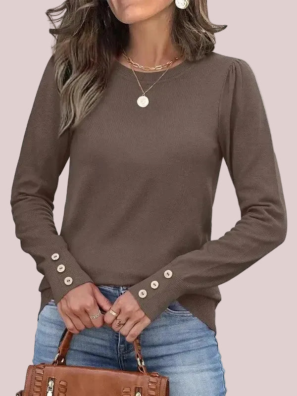 Women's Fall Button‑Cuff Knit Pullover Top