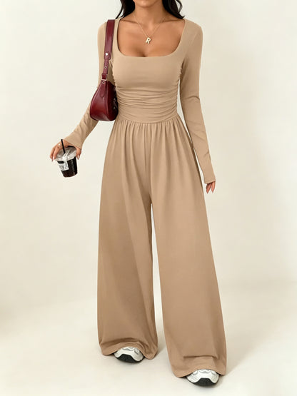 Women's Soft Stretchy Square Neck Wide Leg Jumpsuit