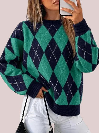 Women's Oversized Argyle Plaid Sweater